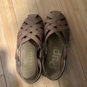 Hush puppies strapped shoes! Brown. Good as new!